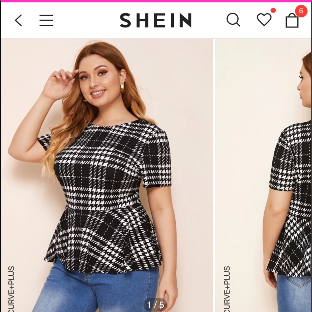 Black & White Peplum Short Sleeve Top Size 2XL